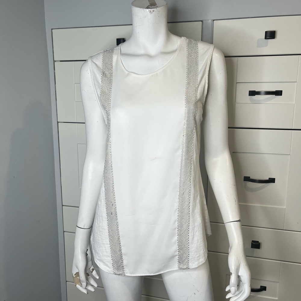 J crew. medium White and silver. Tank top. Beading. Gauze.
